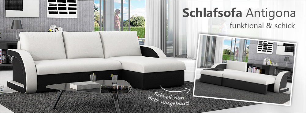 SAM® Schlafsofa weiß schwarz Ecksofa ANTIGONA 145 x 238 cm