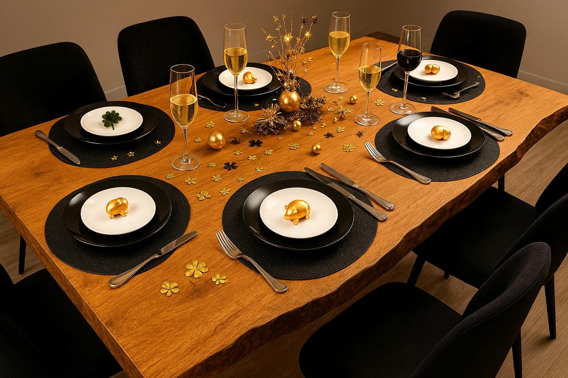 Silvesterdek auf dem Esstisch: gerne glamourös